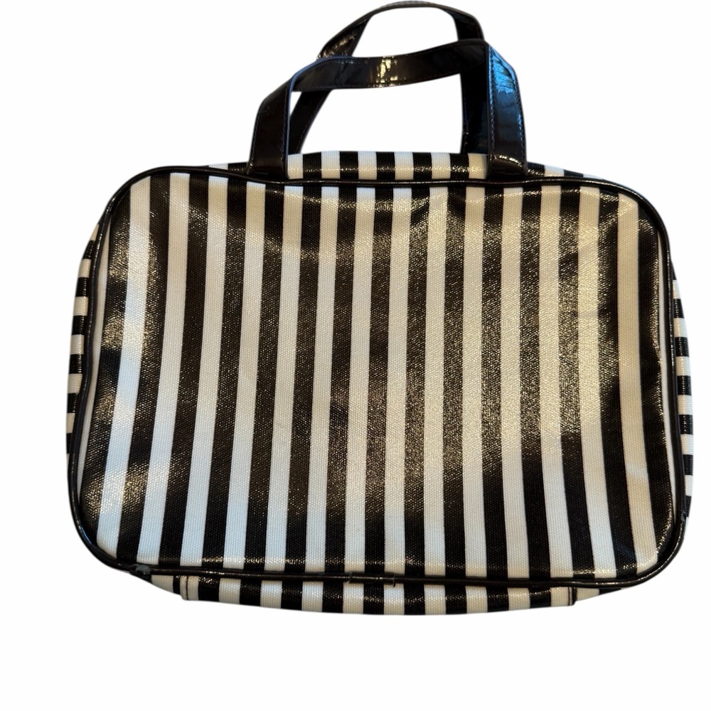 Henri Bendel Brown and White Striped Cosmetic Hanging Travel Bag - Picture 2 of 3